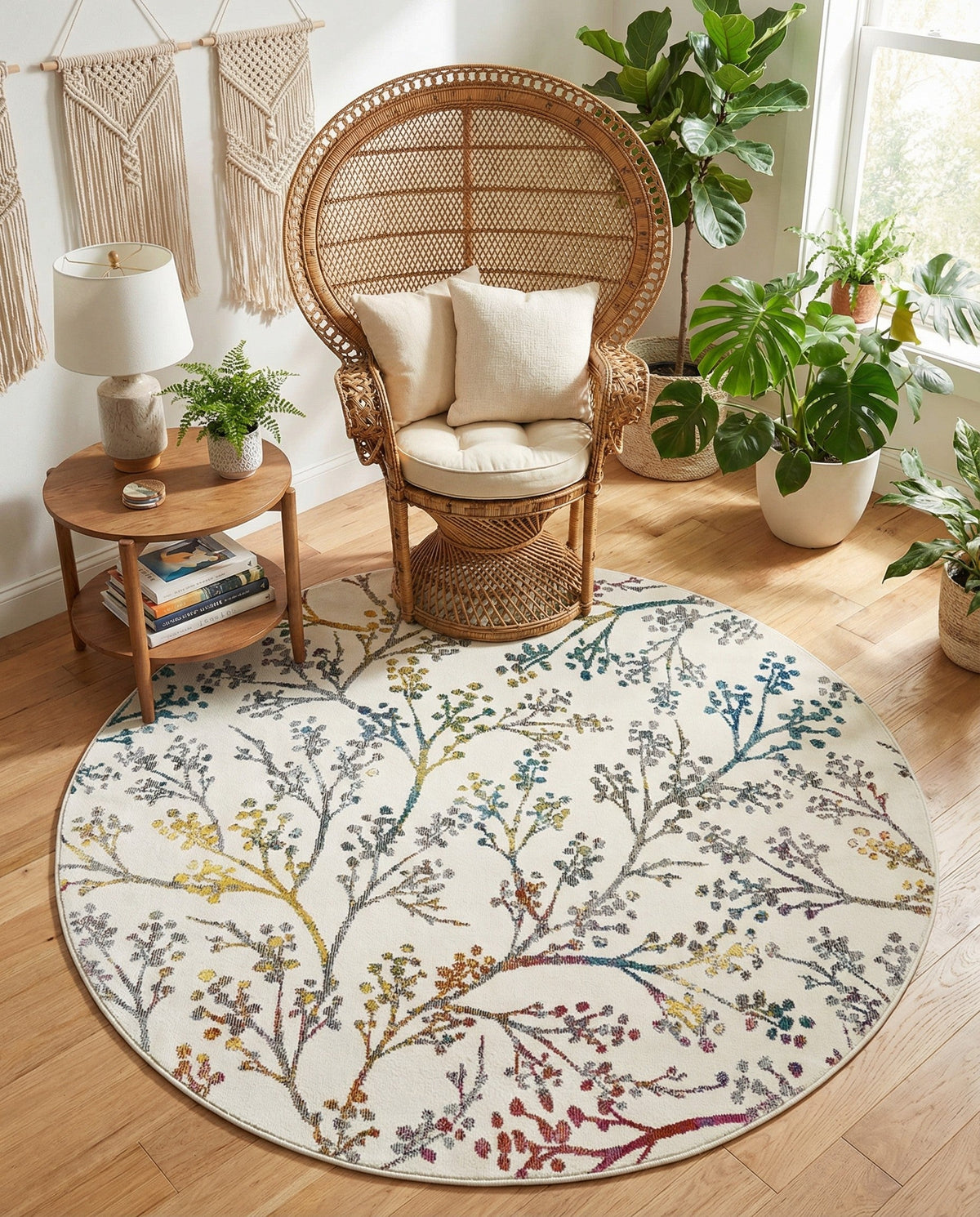 Meadow Breeze Collection Area Rug -  Sunbeam Round Ivory  lifestyle 145