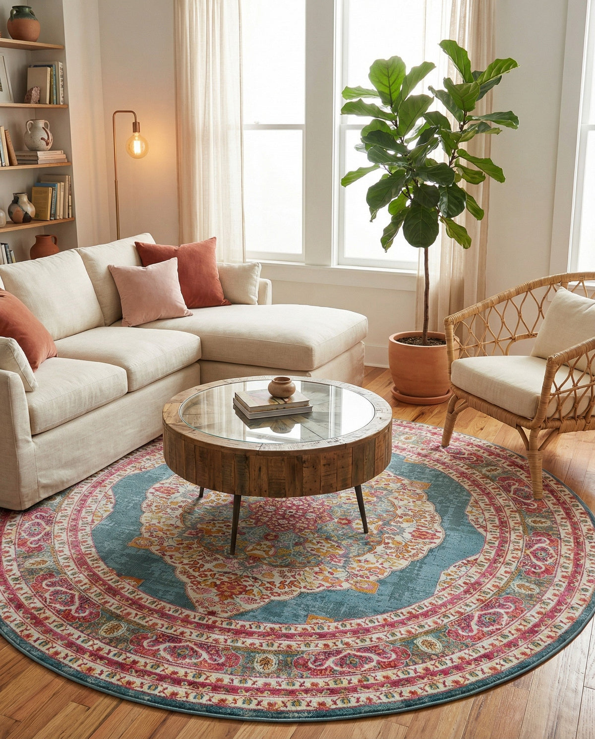 Caribbean Breeze Collection Area Rug -  Windward Round Turquoise  lifestyle 163