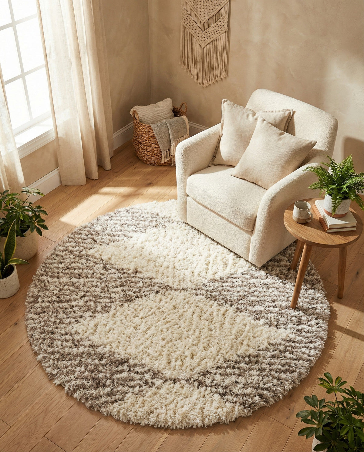 Eternal Plush Oasis Collection Area Rug -  Bliss Round Pearl and Khaki  lifestyle 112