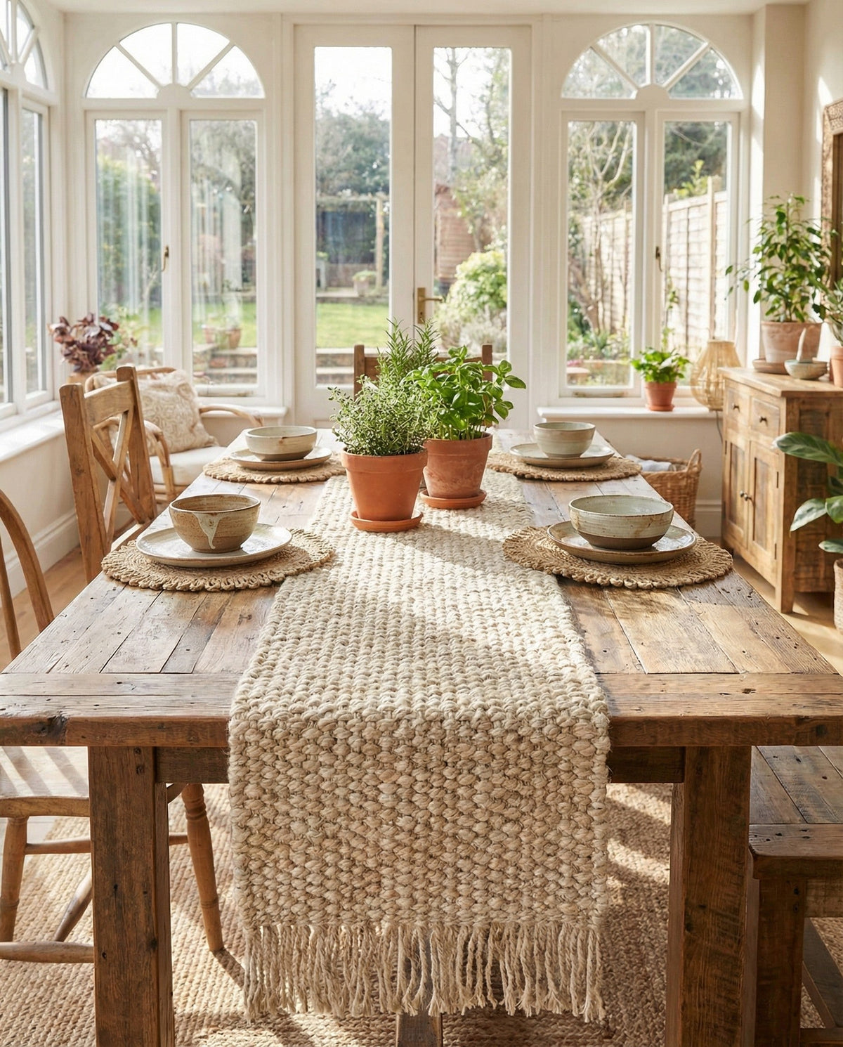 Savannah Jute Collection Area Rug - Seashore Table Runner Ivory  lifestyle 181