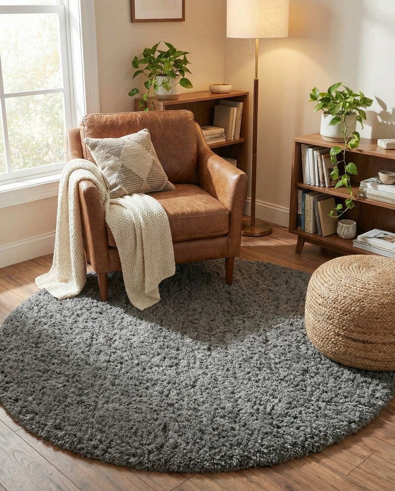 Eternal Plush Oasis Collection Area Rug -  Tranquility (Smoke) Round Smoke  lifestyle 70