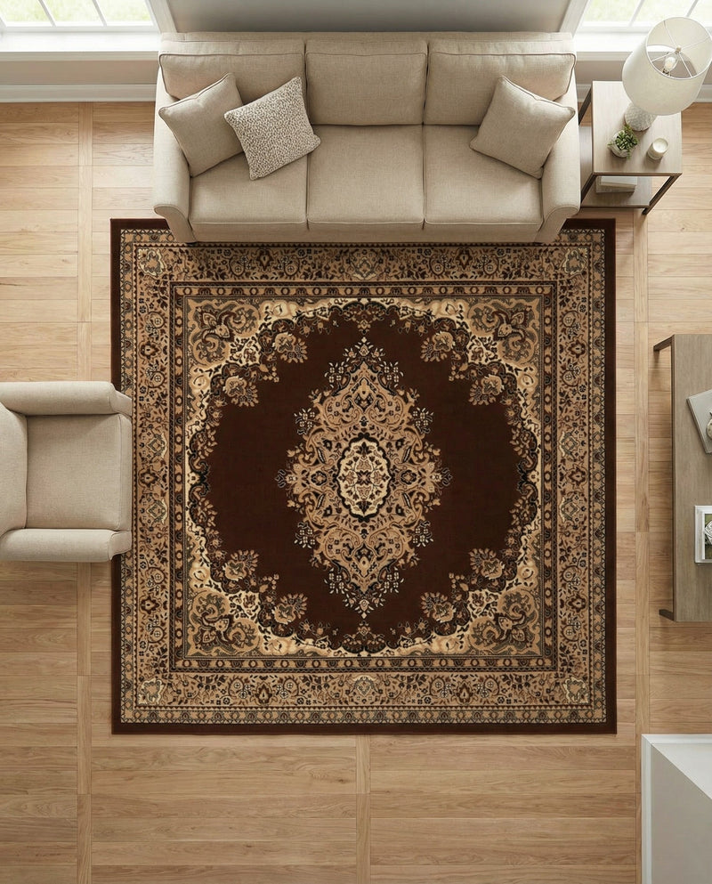 Tabriz Tapestry Collection Area Rug - Azerbaijan (Brown) Square Brown  lifestyle 62