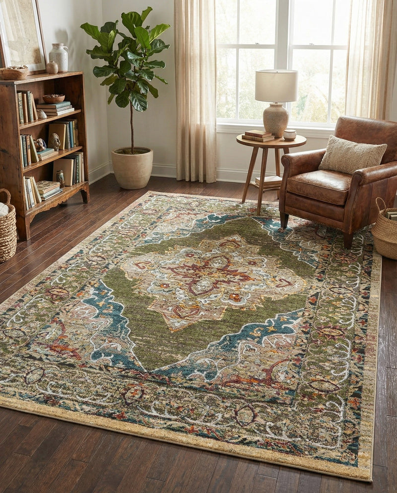 Savannah Soiree Collection Area Rug - Serengeti (Green) Rectangle Green  lifestyle 19