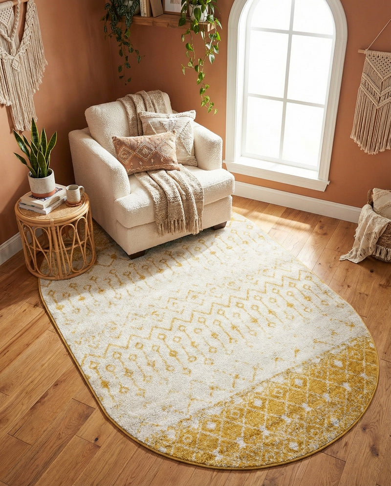 Mediterranean Lattice Collection Area Rug -  Casablanca (Ivory and Yellow) Oval Ivory and Yellow  lifestyle 65
