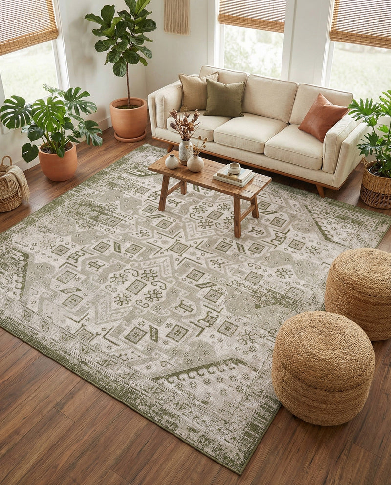 Tribal Terrace Treasures Collection Area Rug - Mayan Marina (Green) Square Green  lifestyle 73