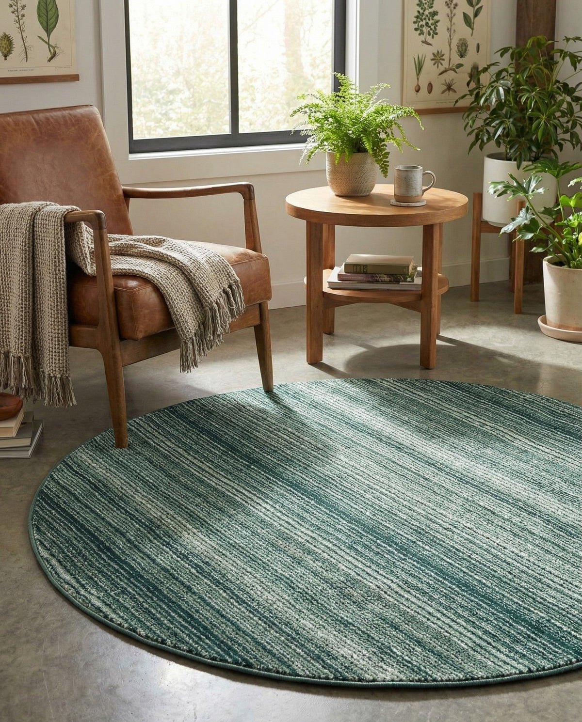 Jewel Oasis Collection Area Rug - Sapphire (Green) Round Green  lifestyle 95