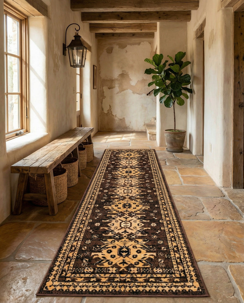 Tabriz Tapestries Collection Area Rug - Azerbaijan (Brown) Runner Brown  lifestyle 50