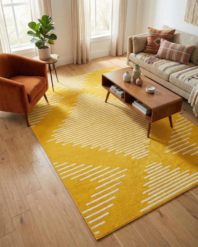Seychelles Stripes Collection Area Rug - Mahe (Yellow) Rectangle Yellow  lifestyle 14