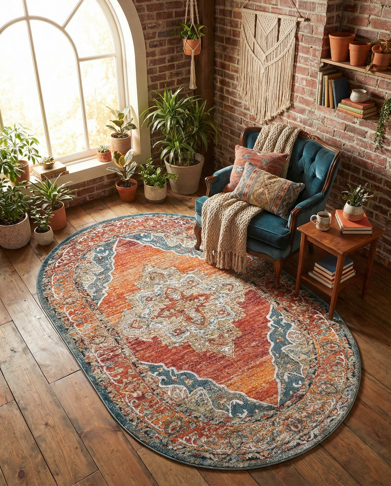Savannah Soiree Collection Area Rug - Serengeti (Rust Red) Oval Rust Red  lifestyle 72