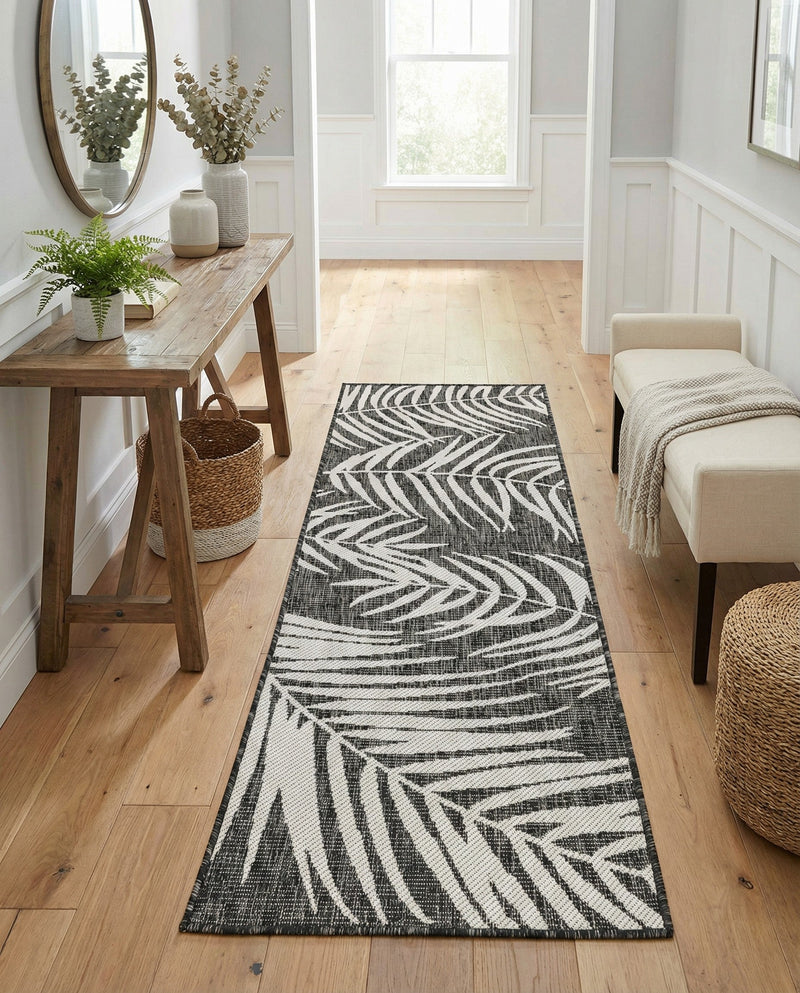 Seaside Blooms Collection Area Rug - Verdure (Charcoal) Runner Charcoal  lifestyle 58