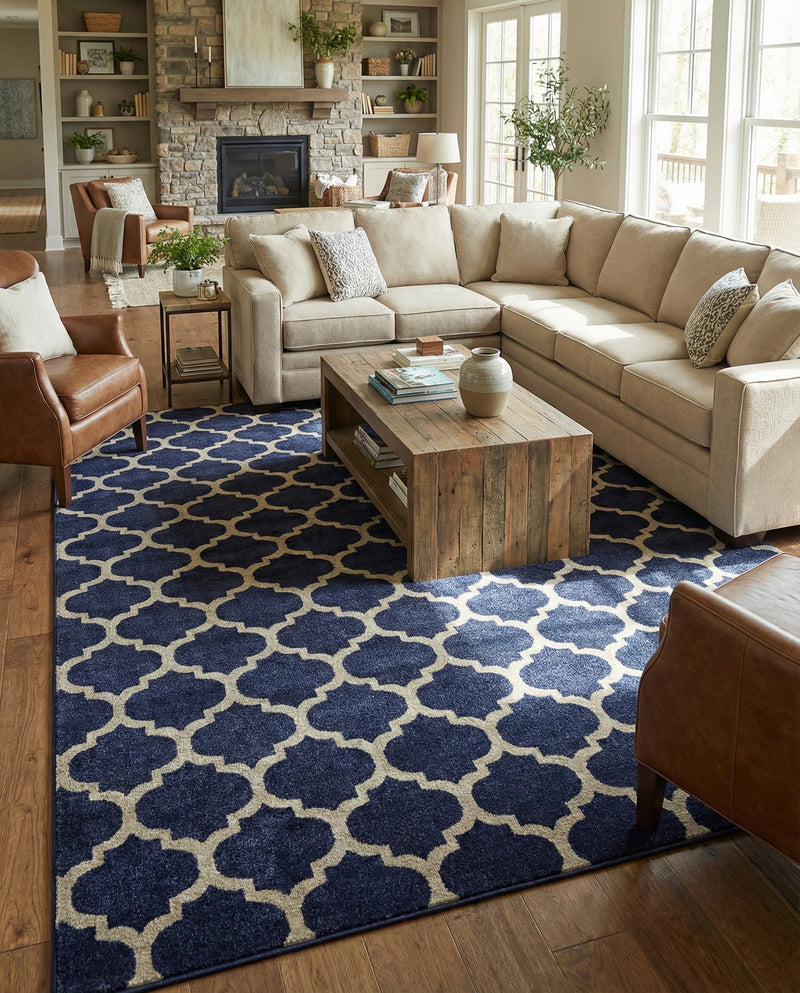 Lattice Gardens Collection Area Rug -  Bloomfield (Dark Blue) Rectangle Dark Blue  lifestyle 23