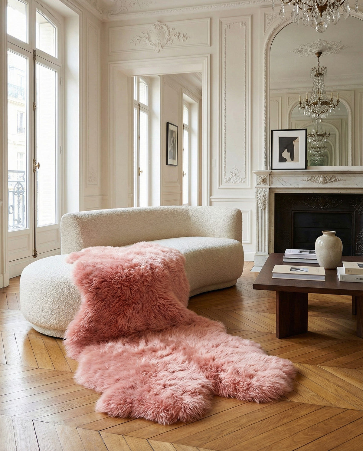 Arctic Lambskin Luxe Collection Area Rug - Tundra Rectangle Pink  lifestyle 40