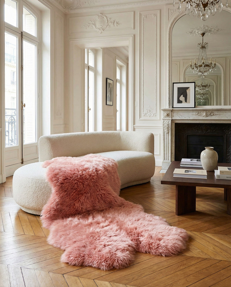 Arctic Lambskin Luxe Collection Area Rug - Tundra Rectangle Pink  lifestyle 40
