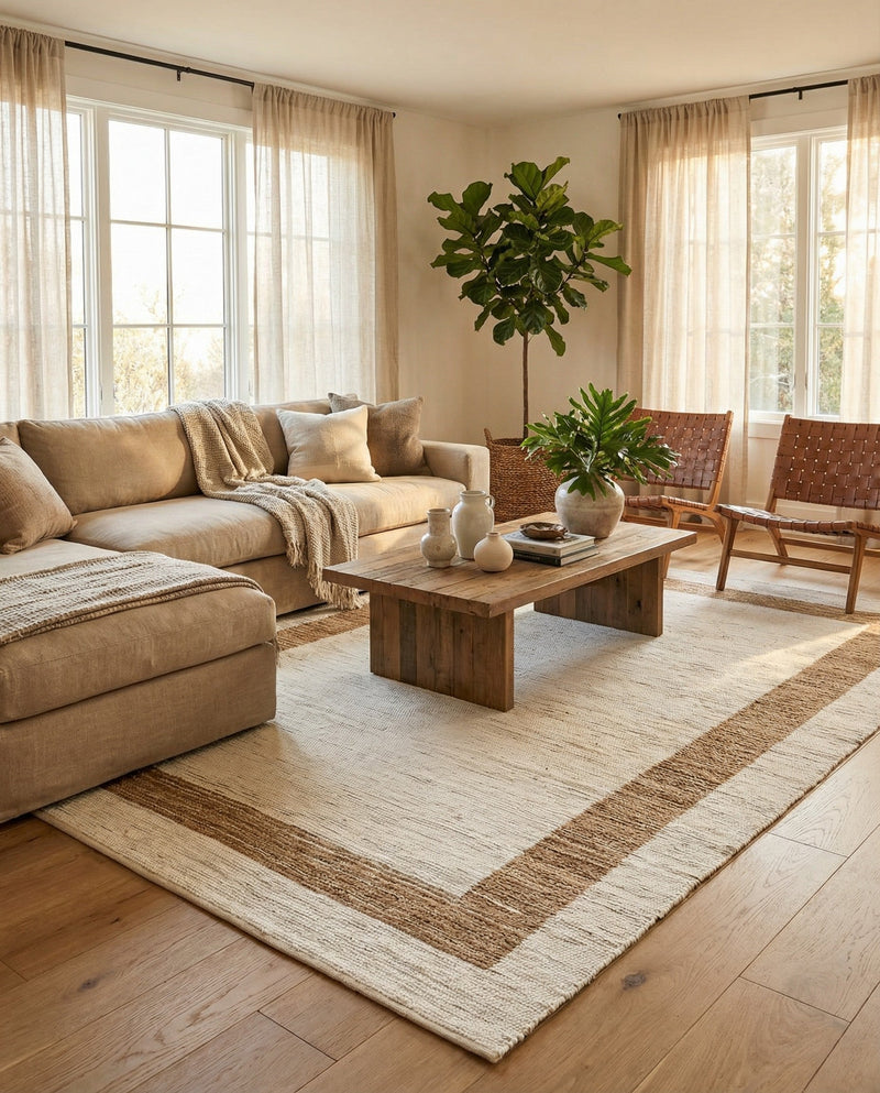 Osian Looms Collection Area Rug - Durham Rectangle White and Natural  lifestyle 30