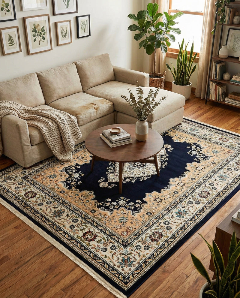 Persian Elegance Collection Area Rug - Isfahan Rectangle Navy Blue  lifestyle 19