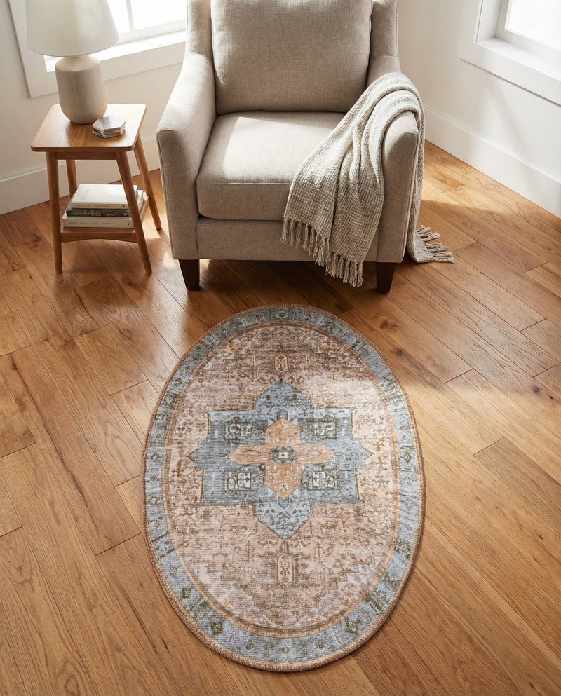 Heritage Elegance Collection Area Rug -  Windsor (Light Brown) Oval Light Brown  lifestyle 50
