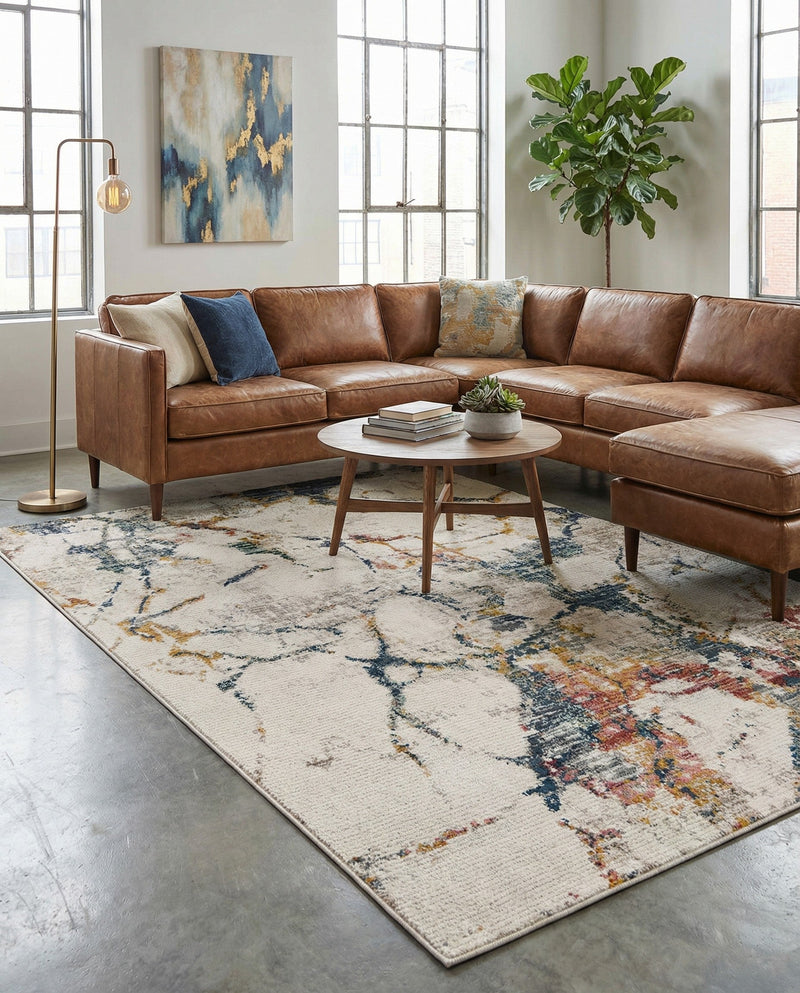 Jewel Oasis Collection Area Rug -  Opaline Rectangle White Navy  lifestyle 7