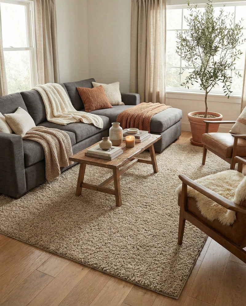 Cozy Comfort Shag Collection Area Rug - Haven (Khaki) Rectangle Khaki  lifestyle 16