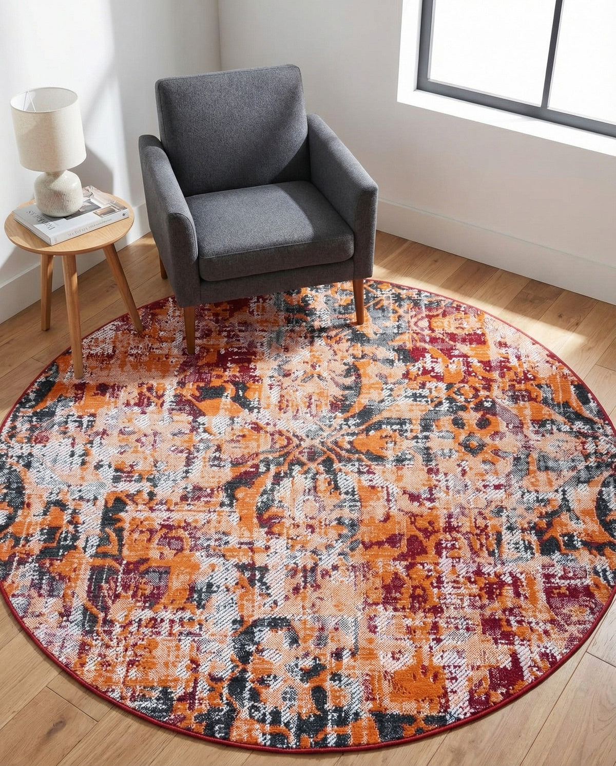 Geneva Terrace Collection Area Rug -  Morges Round Rust Red  lifestyle 79