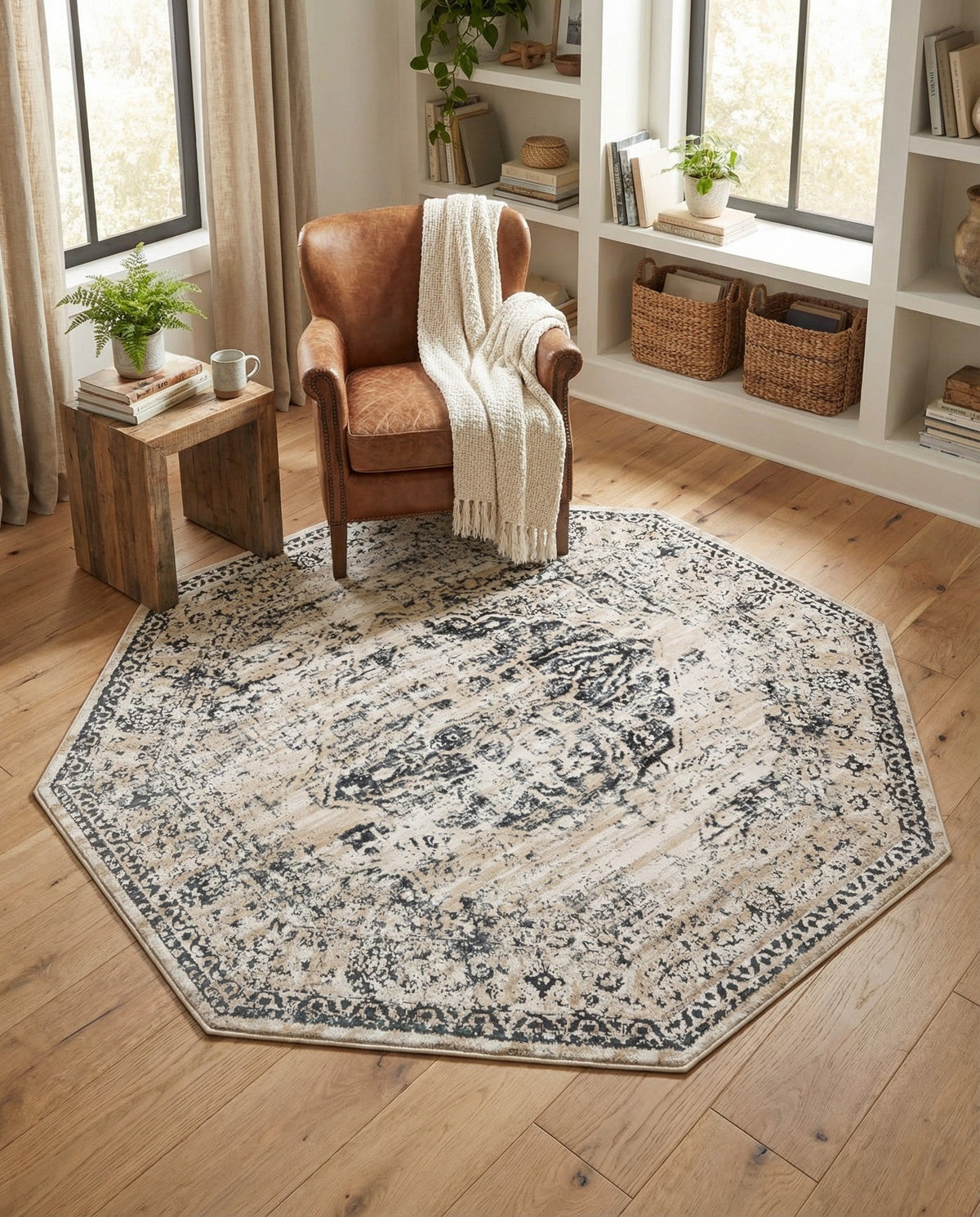 Coastal Manor Collection Area Rug -  Dunes Octagon Dark Blue  lifestyle 90