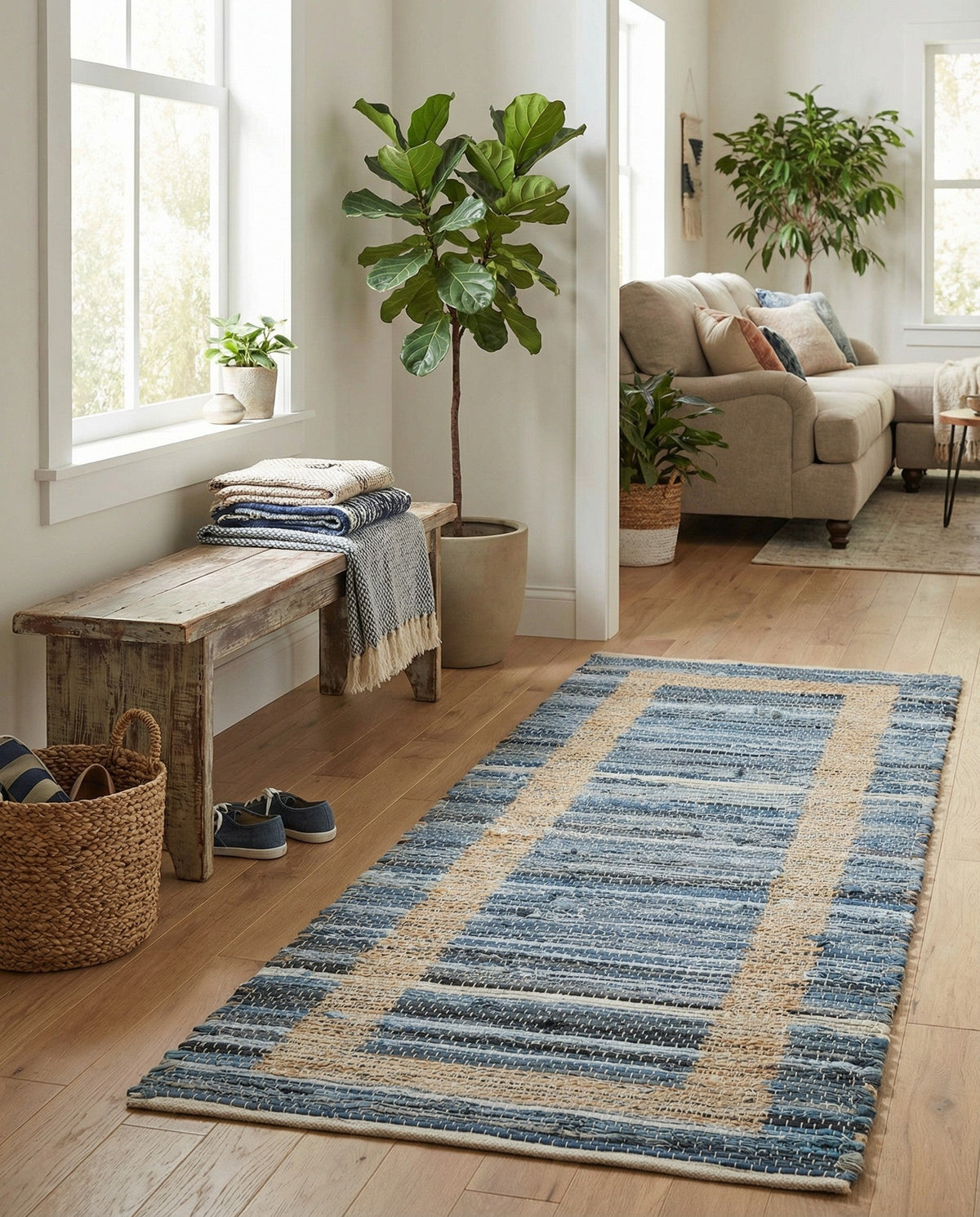 Osian Looms Collection Area Rug - Durham Runner Navy Blue  lifestyle 163