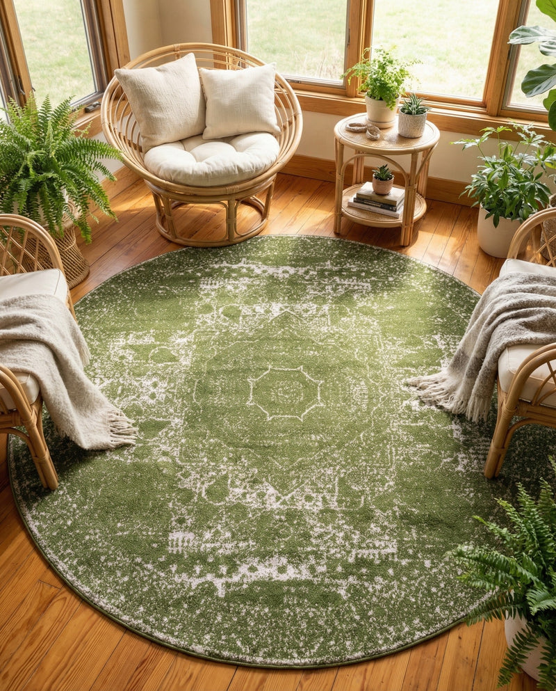 Dover Terrace Collection Area Rug -  Lagoon (Green) Round Green  lifestyle 44