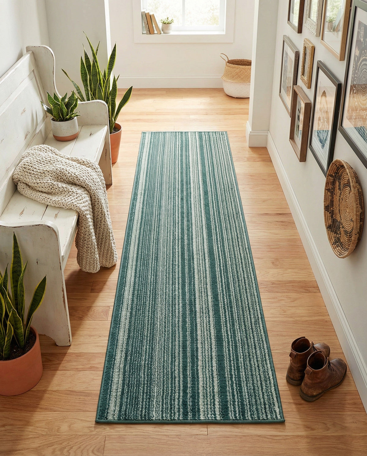 Jewel Oasis Collection Area Rug - Sapphire (Green) Runner Green  lifestyle 124