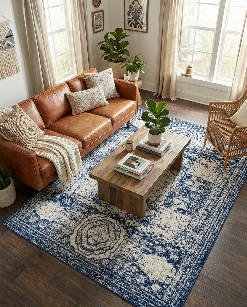 Dover Terrace Collection Area Rug -  Lagoon (Ivory and Blue) Rectangle Ivory and Blue  lifestyle 18