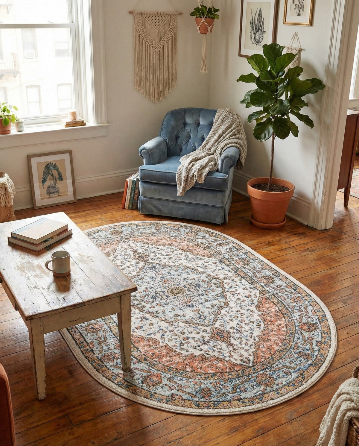 Mykonos Manor Collection Area Rug - Delos Oval Ivory  lifestyle 169