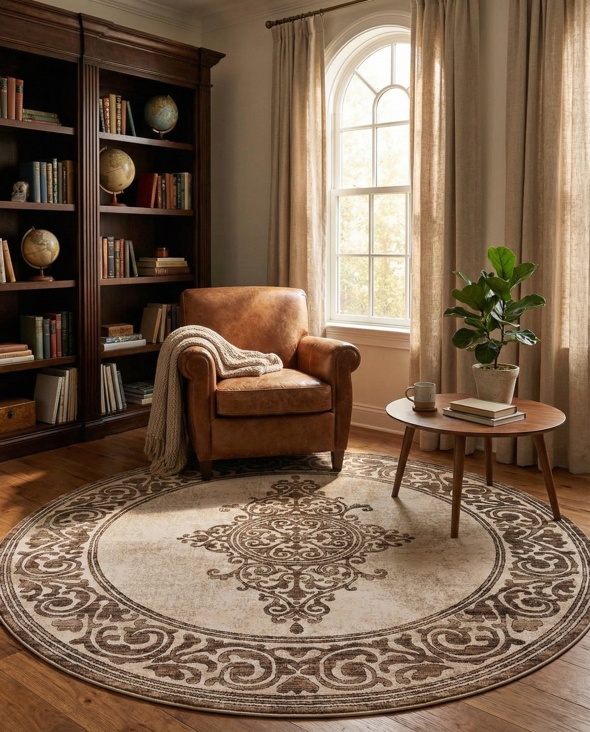 Sanctuary Retreat Collection Area Rug - Haven Round Chocolate Brown  lifestyle 94
