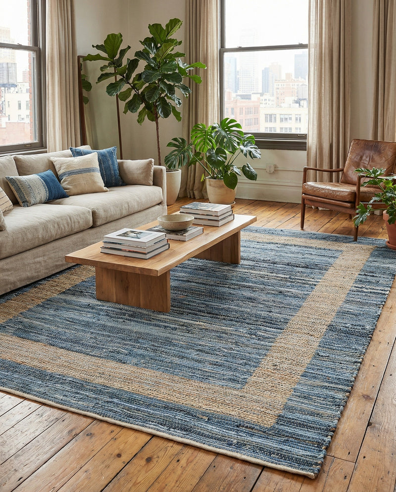 Osian Looms Collection Area Rug - Durham Rectangle Navy Blue  lifestyle 20