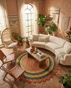 Woven Seaside Jute Collection Area Rug - Coastalhaven (Orange Green Yellow) Round Orange Green Yellow  lifestyle 30