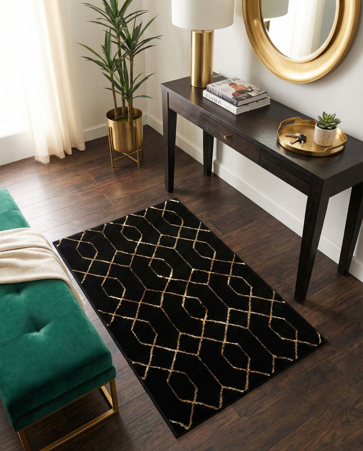 Hollywood Luxe Collection Area Rug - Sunset Rectangle Black and Gold  lifestyle 86
