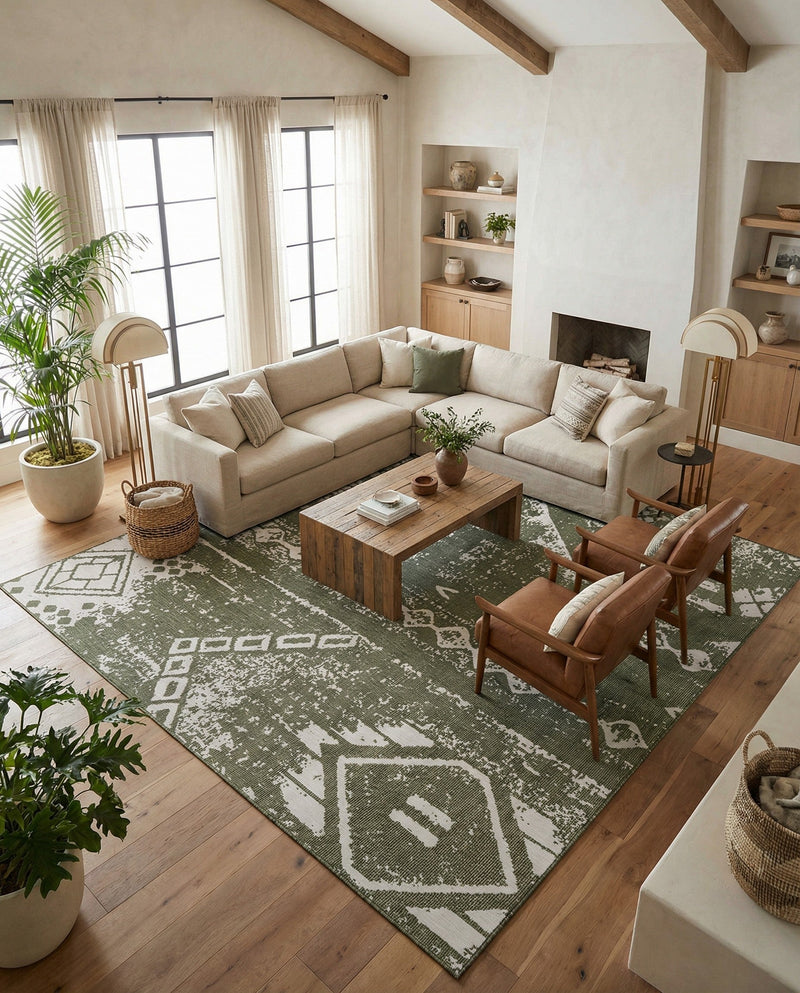 Desert Nomad Terrace Collection Area Rug - Sahara (Green) Square Green  lifestyle 74