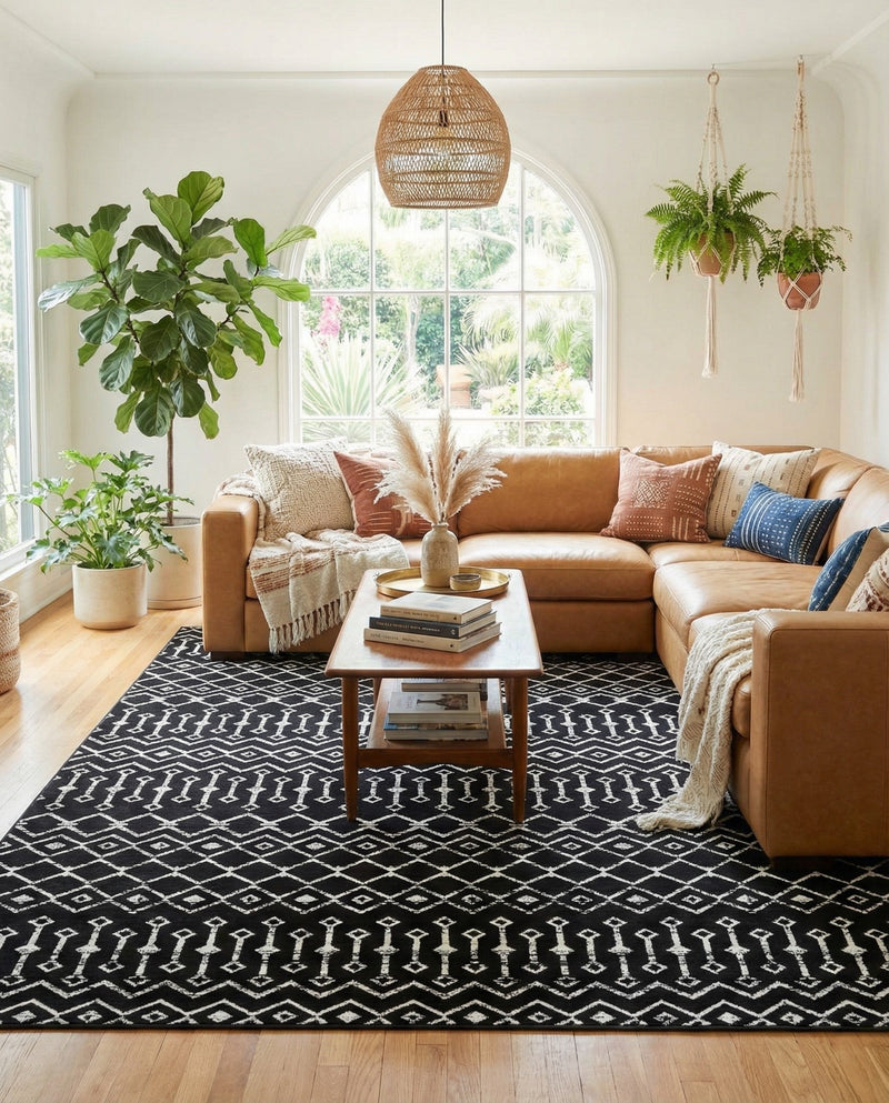 Marrakech Lattice Collection Area Rug - Medina (Black) Rectangle Black  lifestyle 12