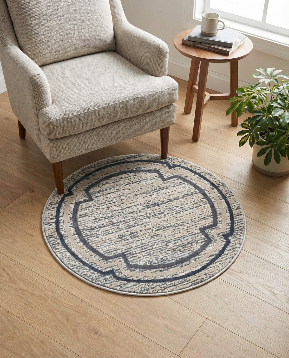 Serenity Sands Collection Area Rug -  Hushhaven Round Gray  lifestyle 101