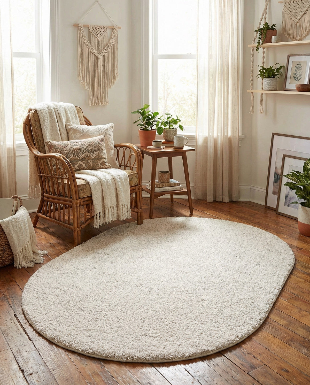 Solid Shag Seaside Collection Area Rug - Azure Cove (Ivory) Oval Ivory  lifestyle 108