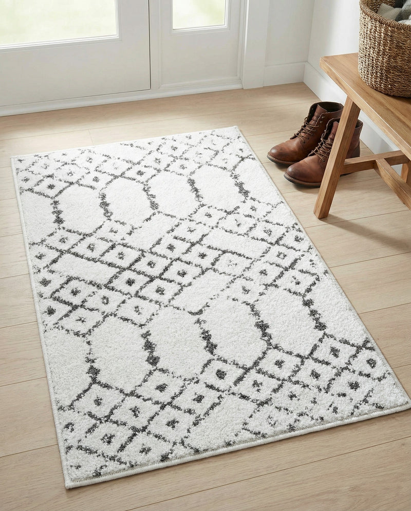 Marrakesh Lattice Collection Area Rug - Casablanca (Ivory Black) Rectangle Ivory Black  lifestyle 15
