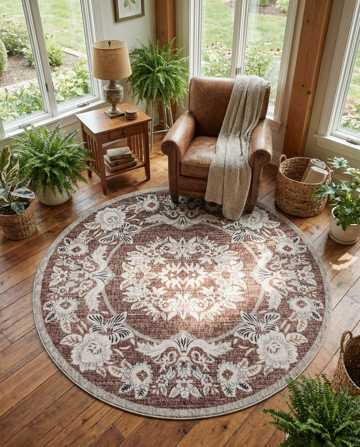 Heritage Harbor Collection Area Rug -  Seabreeze Round Dusty Rose  lifestyle 190