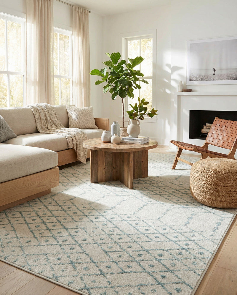 Marrakesh Lattice Collection Area Rug - Casablanca (Ivory Aqua) Rectangle Ivory Aqua  lifestyle 12