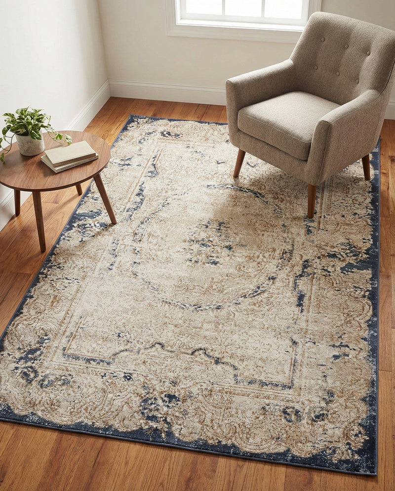Coastal Manor Collection Area Rug -  Tidewater Rectangle Cream  lifestyle 11