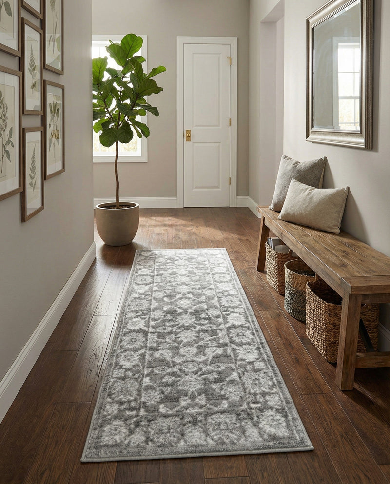 Charleston Elegance Collection Area Rug -  Seaport (Gray) Runner Gray  lifestyle 51