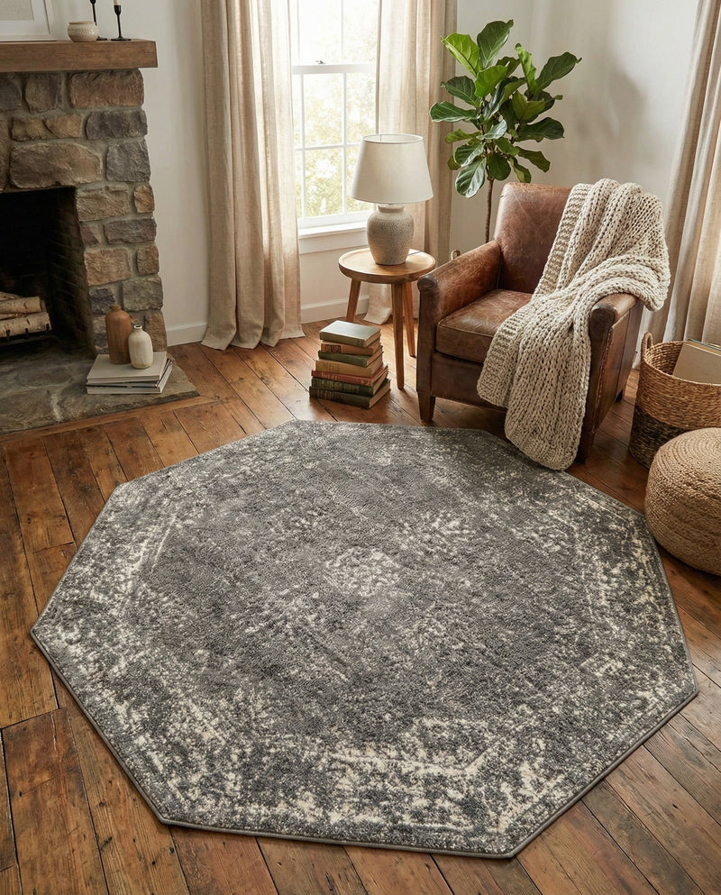 Riviera Elegance Collection Area Rug - Antibes (Dark Gray) Octagon Dark Gray  lifestyle 90