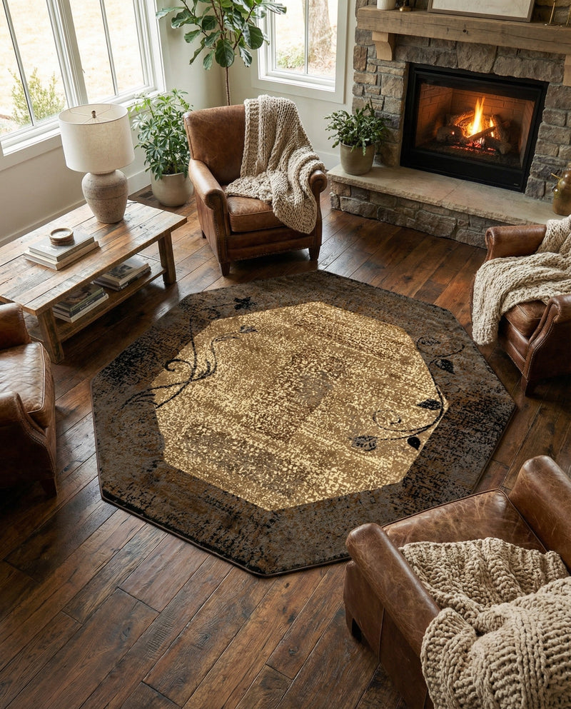Bistro Lounge Collection Area Rug -  Affogato Octagon Beige  lifestyle 48