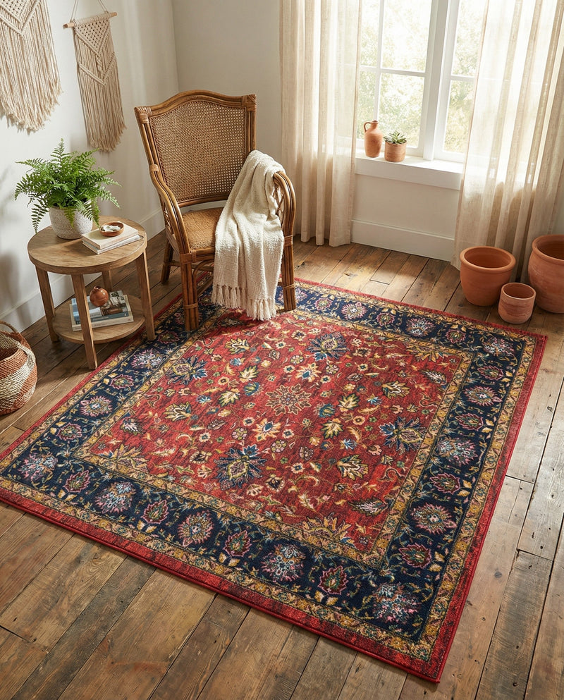 Casablanca Tapestry Collection Area Rug -  Marrakech (Classic Red) Square Classic Red  lifestyle 43