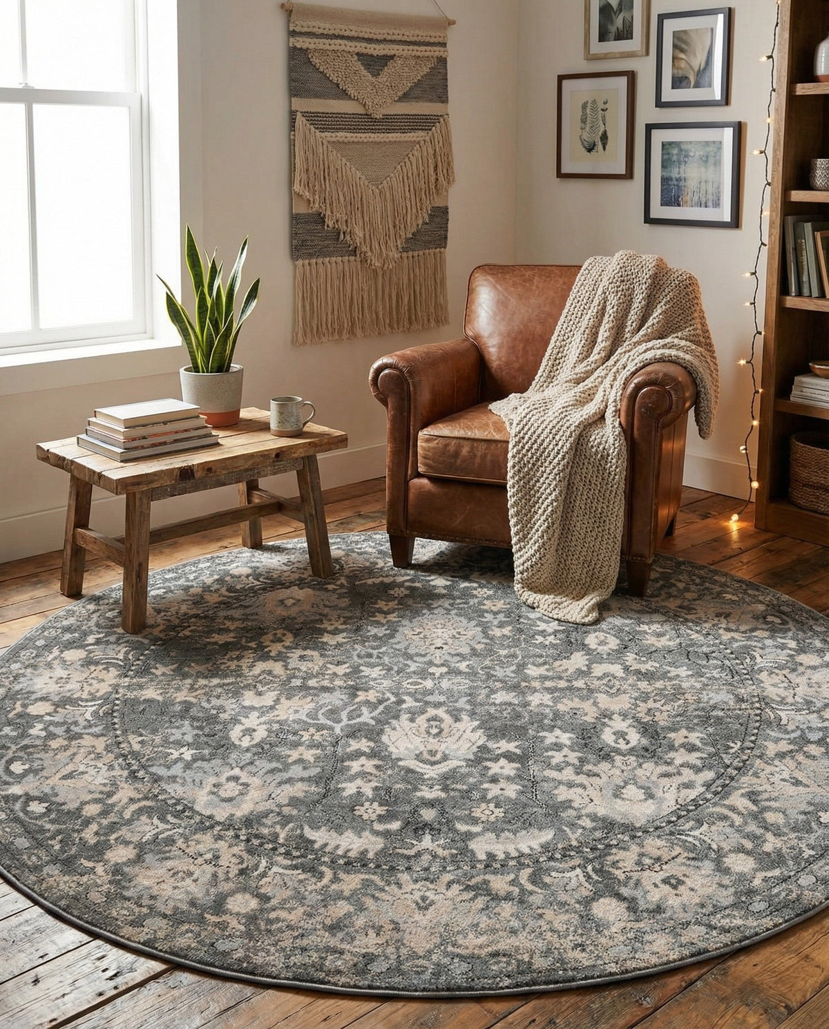 Cascade Range Collection Area Rug -  Shasta (Gray) Round Gray  lifestyle 82