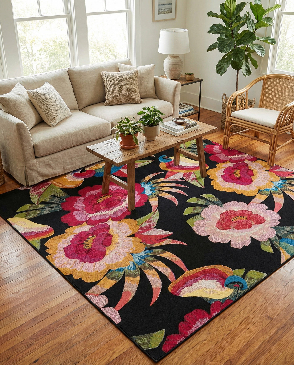 Seaside Blooms Collection Area Rug -  Versailles Square Multi  lifestyle 117