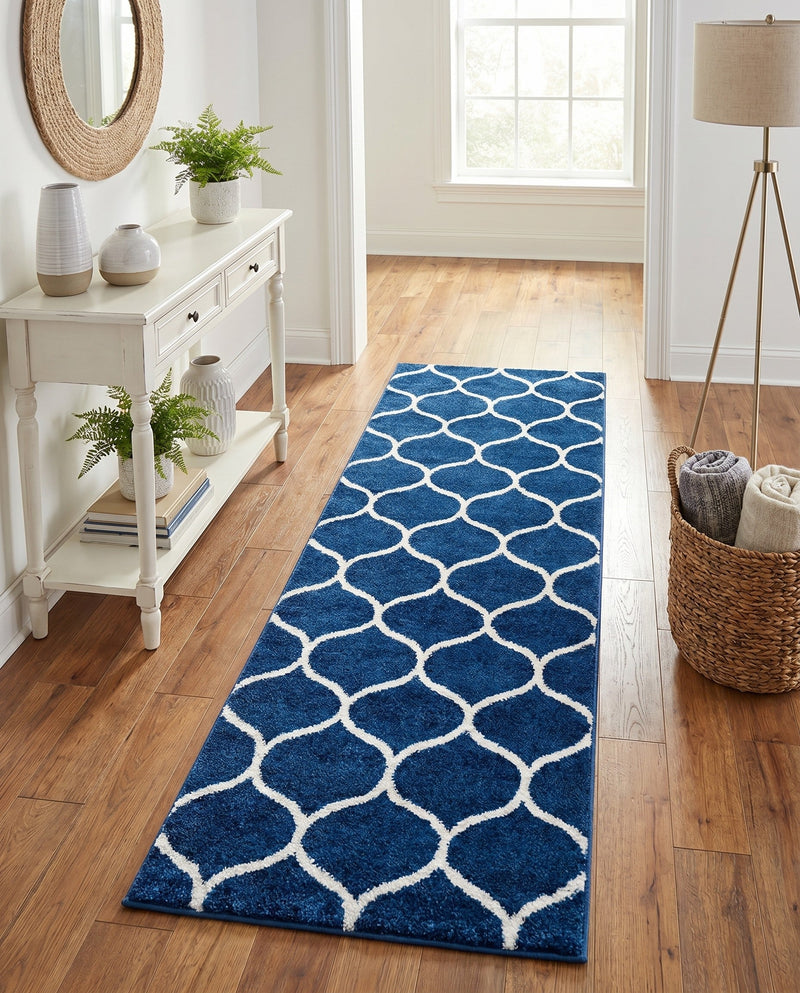 Trellis Mosaic Collection Area Rug -  Pergolatown (Navy Blue) Runner Navy Blue  lifestyle 92