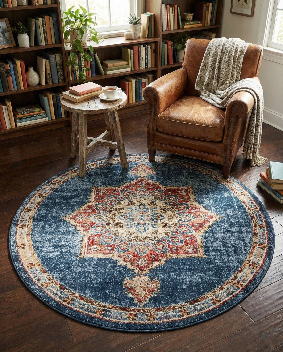 Eden Oasis Collection Area Rug -  Tranquility (Dark Blue) Round Dark Blue  lifestyle 85