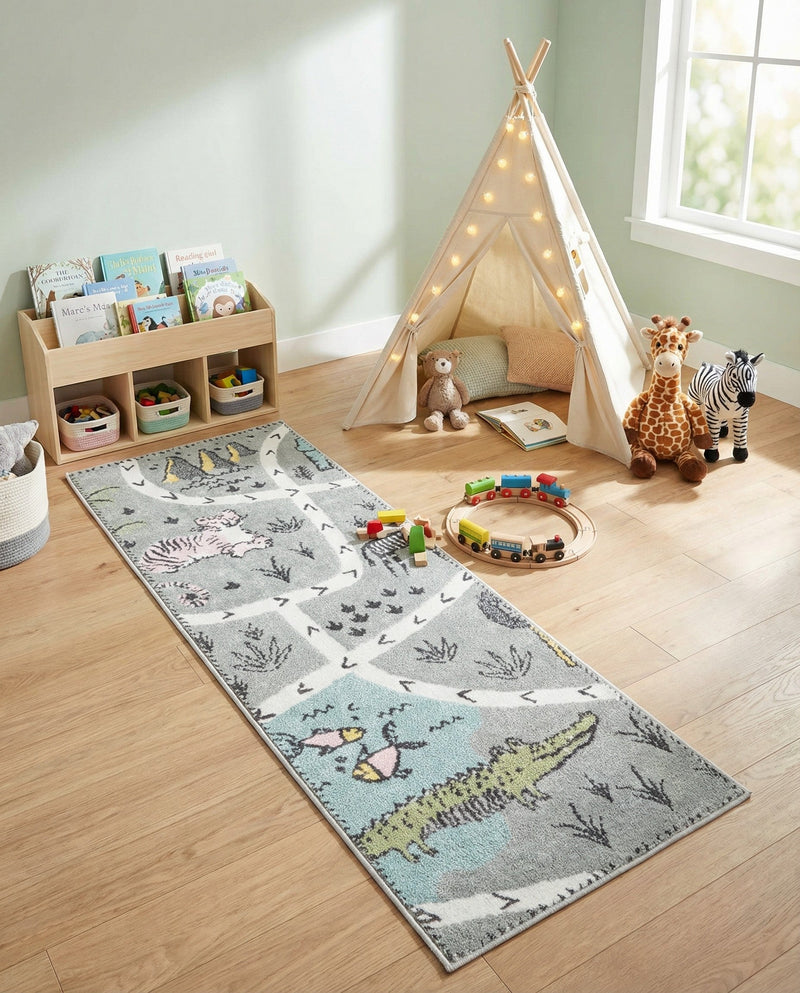 Wonder Tykes Collection Area Rug -  Enigma Runner Gray  lifestyle 27